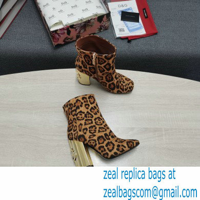 Dolce  &  Gabbana Heel 10.5cm Leather Ankle Boots Leopard Print Brown with DG Karol Heel 2021